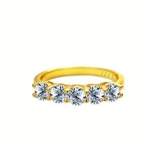 GRA Certified 5-Stone Moissanite 18k Gold Plated over Sterling Silver Ring - 8